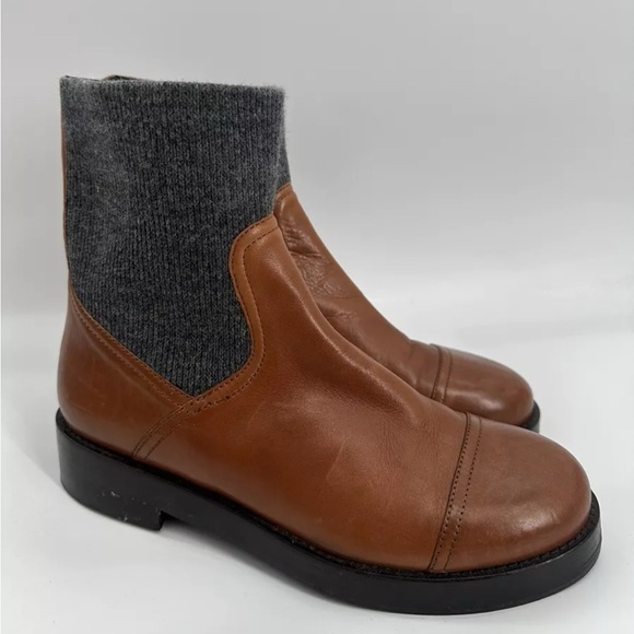 J.Crew Italian Boots Leather Rib Cuff Ankle Brown Women's Size 10 - Picture 1 of 8